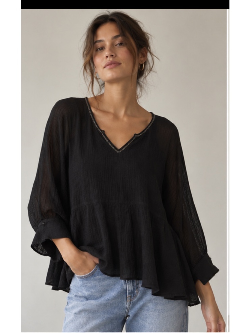 Anthropologie Akemi + Kin Black Sheer Peplum Blouse